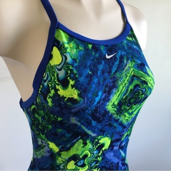 90s Vintage Nike One Piece Bathing Swim Suit Blue Neon Green Size Small - Picture 3 of 9